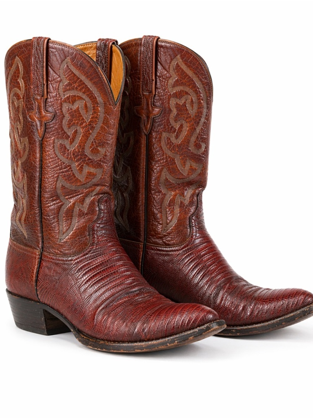 Lucchese Vintage Cowboy Boots Teju Lizard  Brown Size 10D Mens